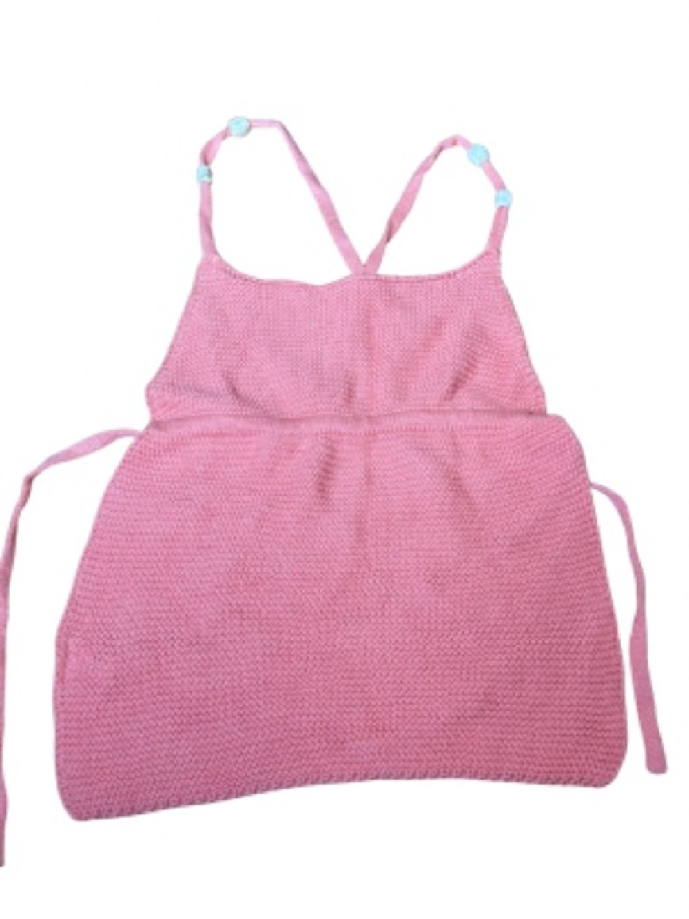 Women’s Pink Crochet Knit Tie Back Tank Top Beaded Straps Size Small